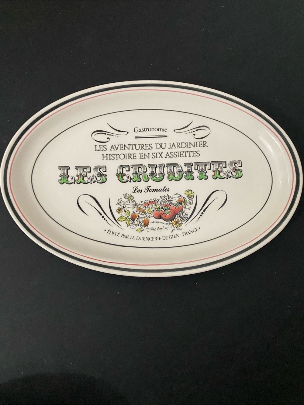 Gien France Les Crudités Oval Platter Salad  Advertising Transferware Tomato